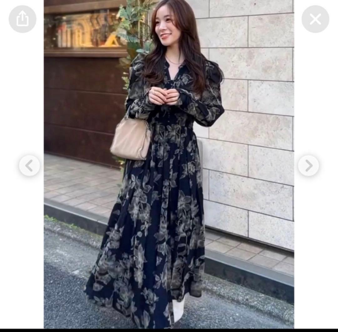 coco deal フロッキーフラワーワンピース　ブラック