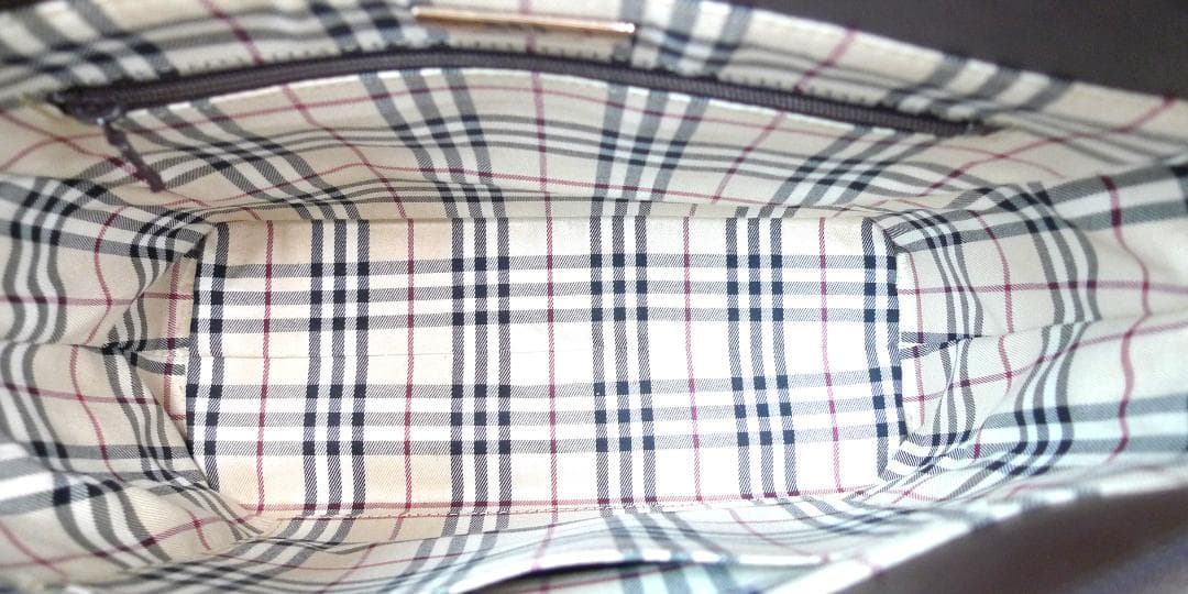 BURBERRY　トートバッグ　レザー　ノバチェック　ブラウン