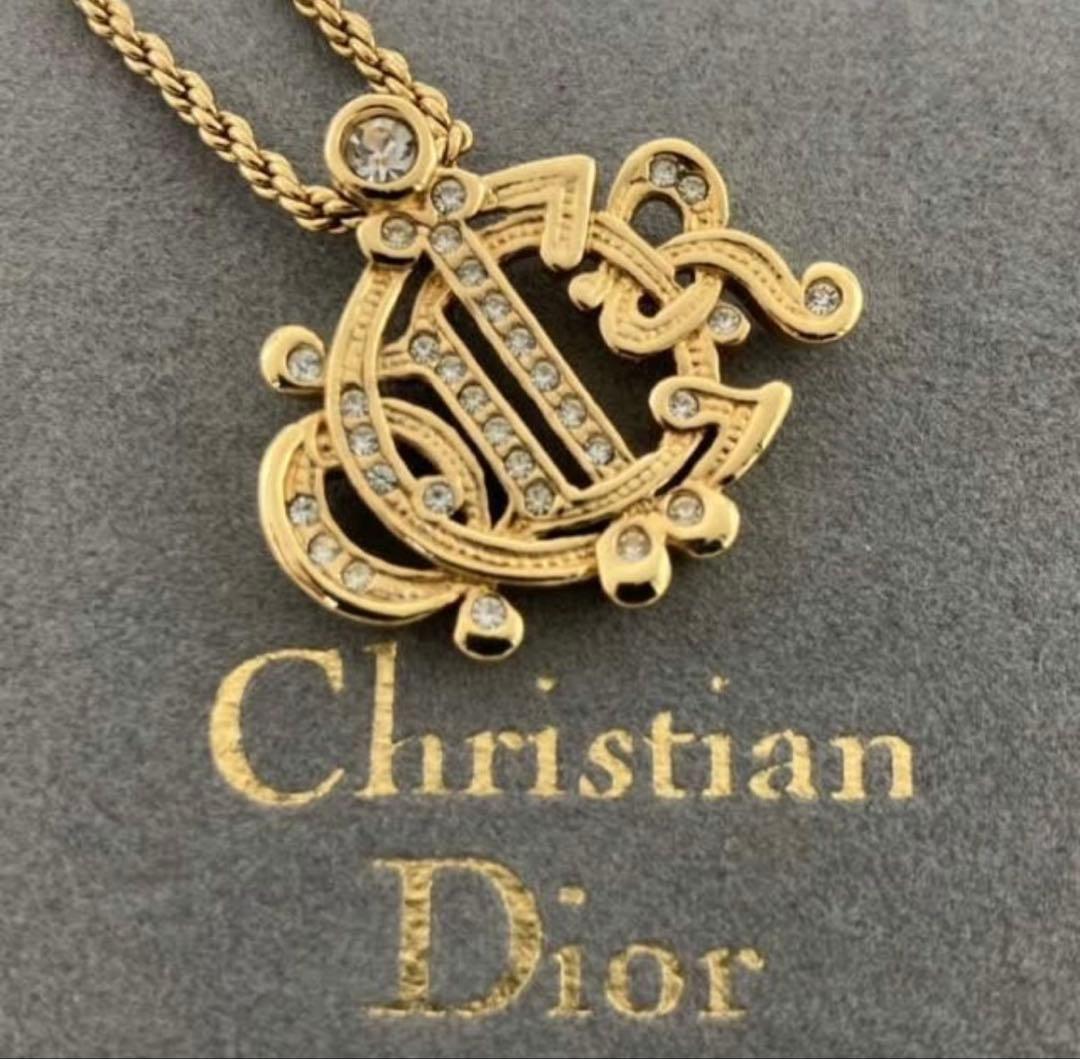 希少　Dior ネックレス エンブレムロゴ 旧ロゴ ストーン ゴールド