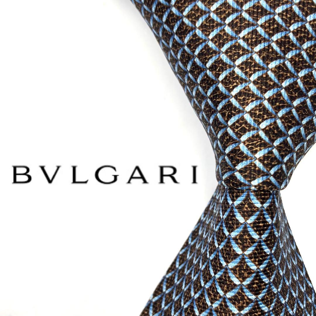 ◆美品◆BVLGARI ブルガリ ネクタイ 黒色 格子柄 光沢感