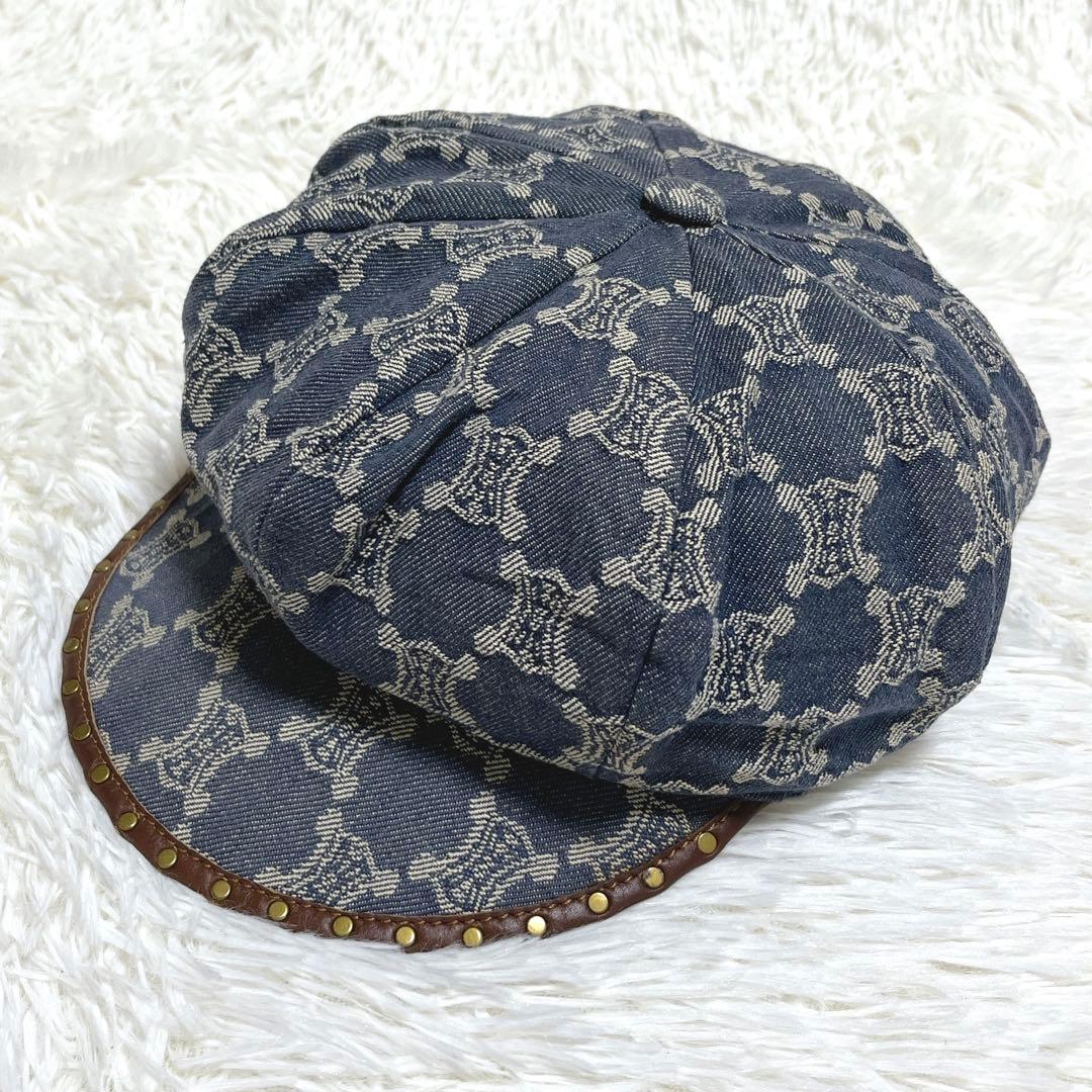 【稀少 ヴィンテージ】CELINE キャスケット M マカダム デニム スタッズ