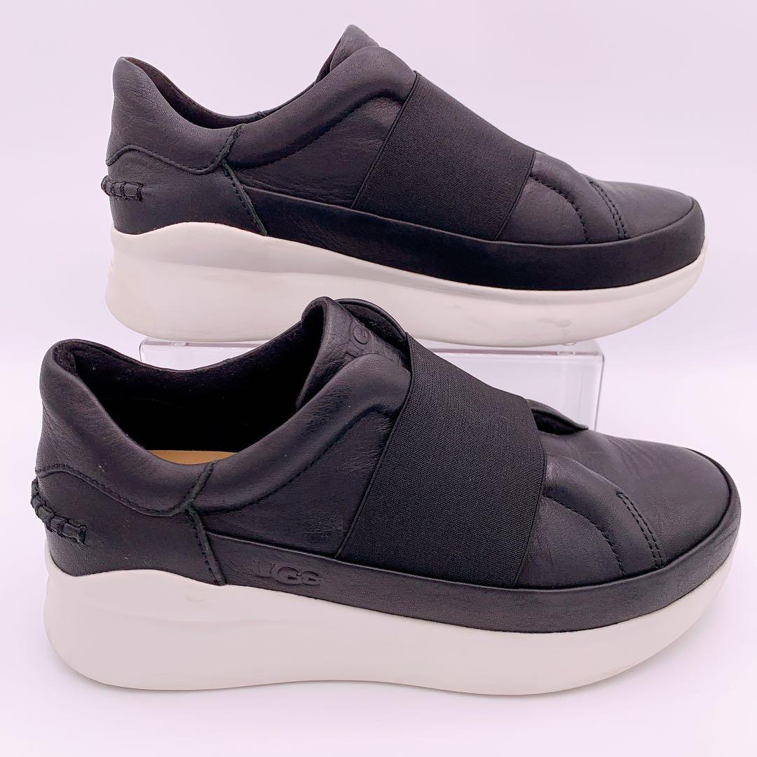 【極美品】UGG アグ リブ スニーカー レザー 厚底 ブラック 23cm