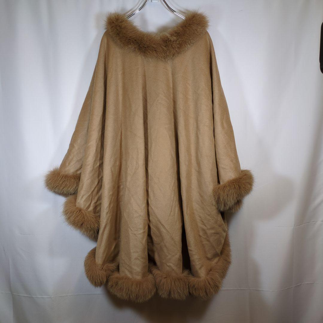 バルマン（F）ポンチョ　カシミア100％　リアルフォックスファー