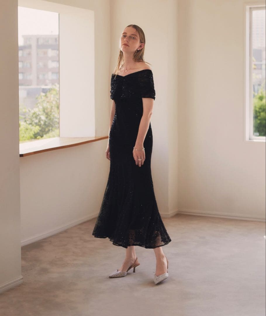 leja 2wayレースオフショルダースパンコールマーメイドフレアロングドレス