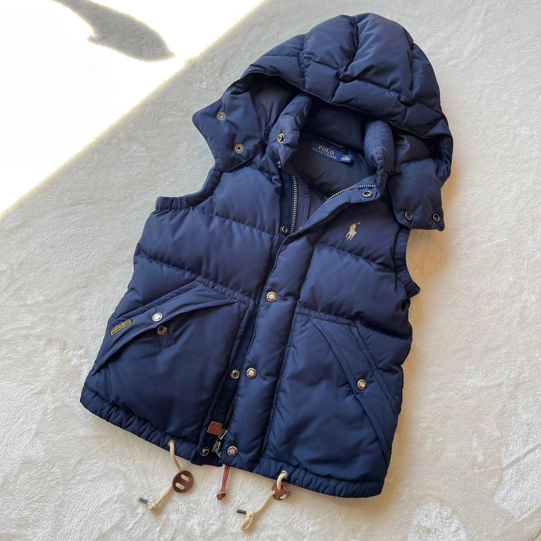 ラルフローレン POLO ネイビー フード付き ダウンベスト