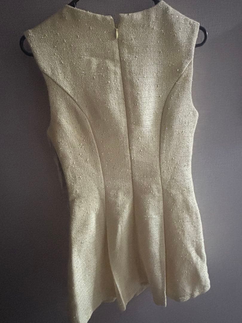 スパンコールツイードフレアードレス/キャバドレス S イエロー