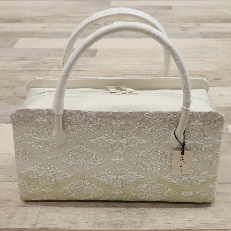 《和装バッグ◆花しおり 有職菱文様 利休バッグ アイボリー　礼装用◆Z9-12》