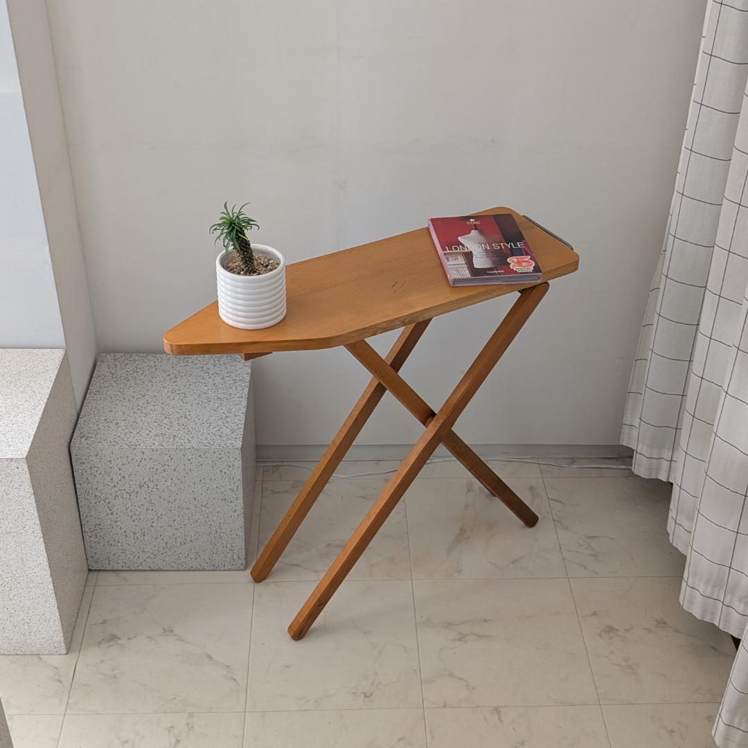 ビンテージ 無垢材 木製 小さめ アイロン台 折りたたみ テーブル 高さ調節