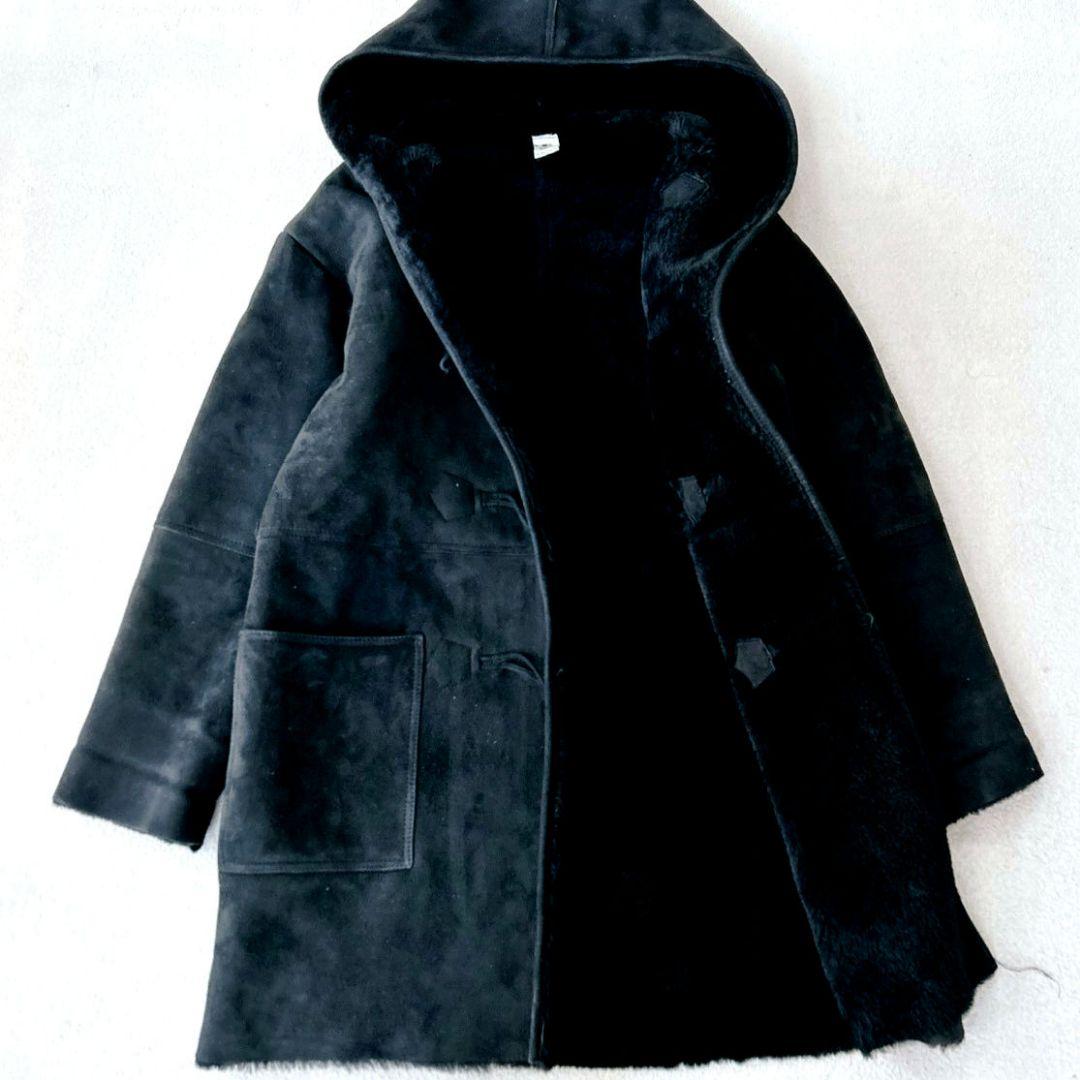 ロンハーマン ムートン ダッフルコート 羊革 ブラック フード付き ボア 黒