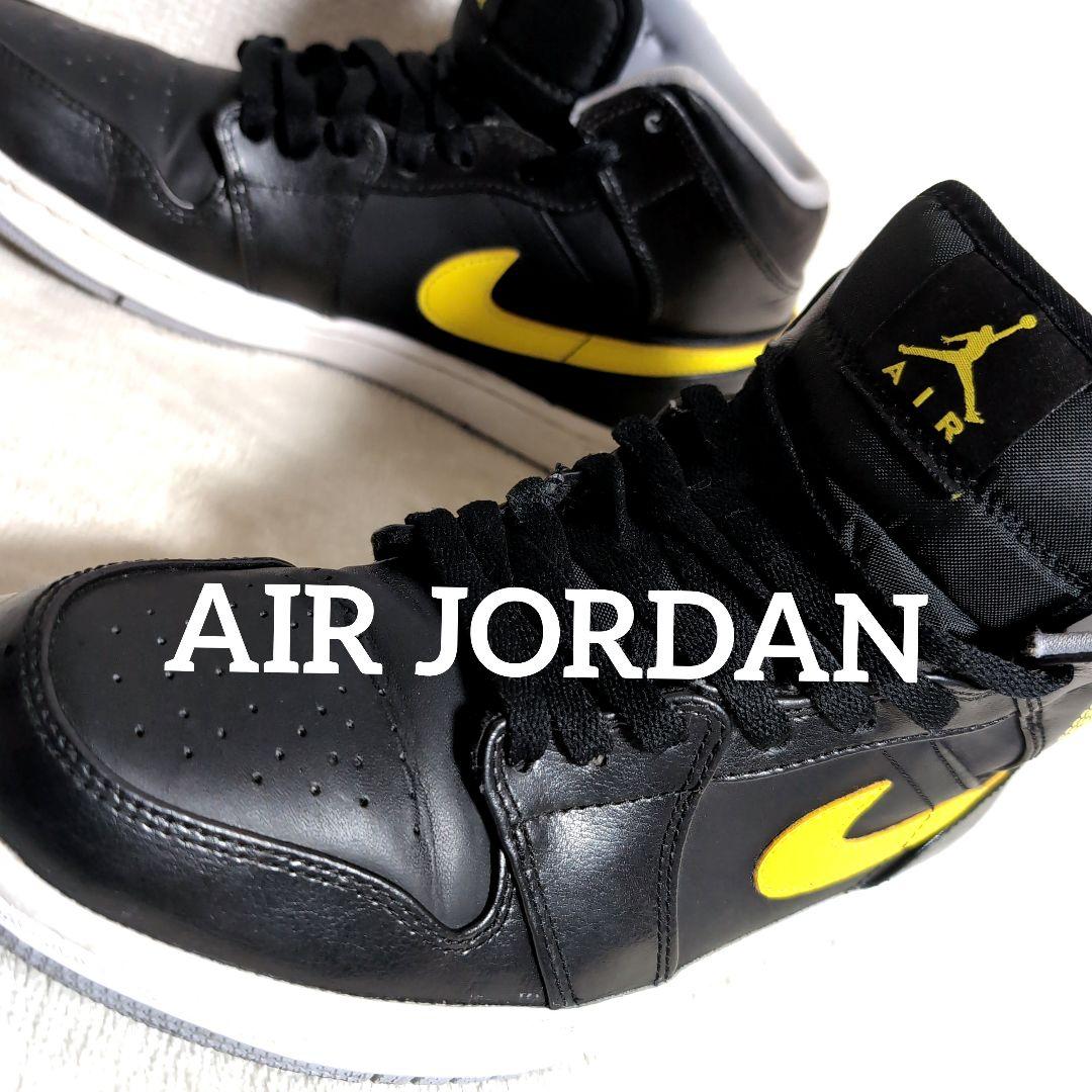 ew22 ナイキ エアジョーダン 1 ミッド スニーカー 黒×黄色 26cm