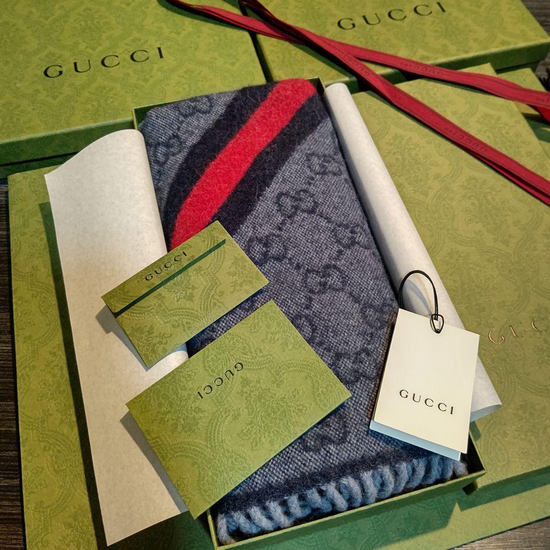 ❤新品箱袋付❤ GUCCI マフラー ストールショール スカーフ❤ネイビー❤